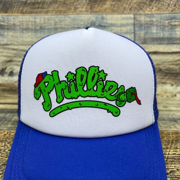 Philadelphia Phillies Mens Trucker Hat Blue Snapback Phanatic Mascot Ball Cap - Picture 3 of 8